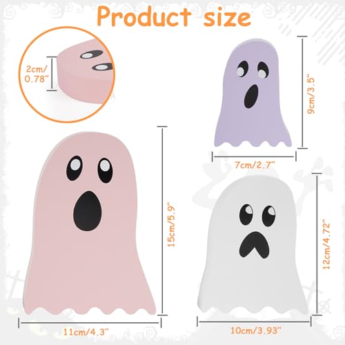 Pink Halloween Ghost Decor Set - Wooden Tabletop Seasonal Decorations