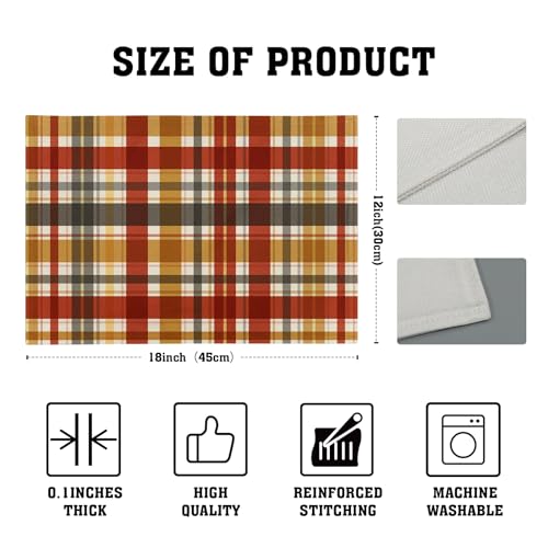 Fall Buffalo Plaid Placemats Set of 4 - 18x12 Inches Autumn Table Decor