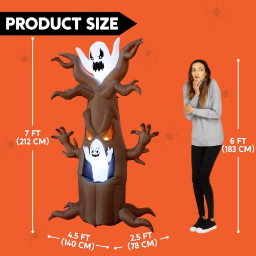 7 Ft Halloween Inflatable Tree with Ghost & Built-in LEDs Outdoor Yard Decor