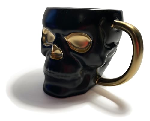 Large 20 oz Skull-Shaped Ceramic Mug with Gold Accents - Gothic Coffee Cup