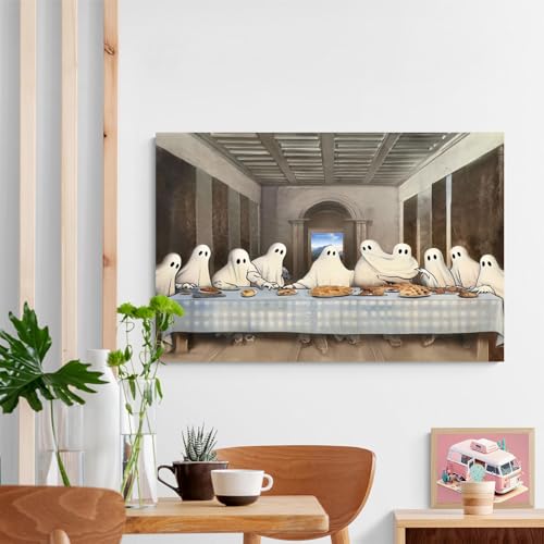 Halloween Canvas Wall Art Poster Spectral Last Supper Ghostly Figures for Living Room Bedroom