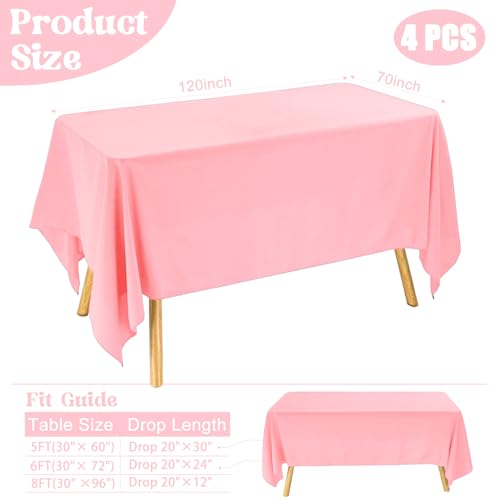 70x120 Pink Rectangle Tablecloth for 6ft Tables - Washable Polyester Pack of 4