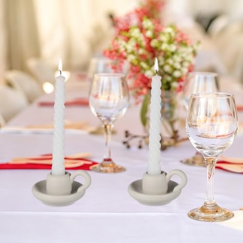 Nordic Ceramic Candle Holder Set with Handle - White Taper Candle Holders for Wedding Holiday Decor - 2PCS