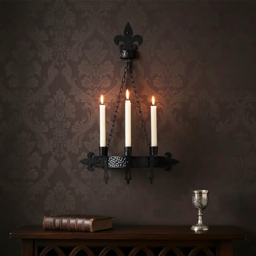 Black Gothic Candle Sconce Wall Decor with 3 Taper Candle Holders