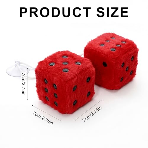 Red Fuzzy Dice Plush Car Hanging Ornament - Stylish Interior Decor