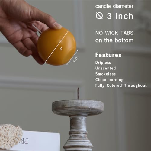 3x3 Inch Mustard Yellow Round Candles Set of 3 - Dripless Unscented Pillar Decor