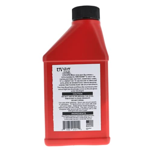 UV Glow Fake Blood 16 Oz for Halloween - Flows Like Real Blood, UV Reactive