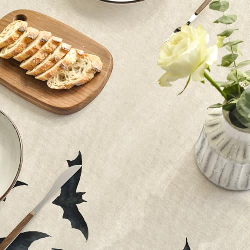 Horaldaily Halloween Round Tablecloth 90 x 90 Inch Black Bats - Beige Variation