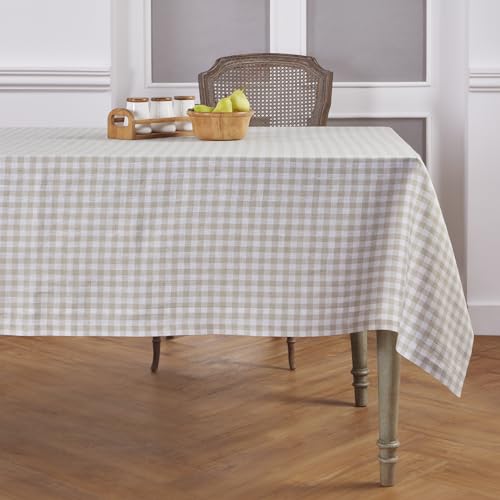 Natural Linen Tablecloth 60 x 120 Inches Gingham Check - Handcrafted