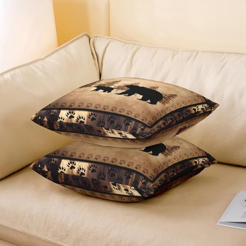 Bear Throw Pillow Covers 20x20 Set of 4 Multi Wildlife Animal Cushion Covers for Couch Sofa Rustic Cabin
