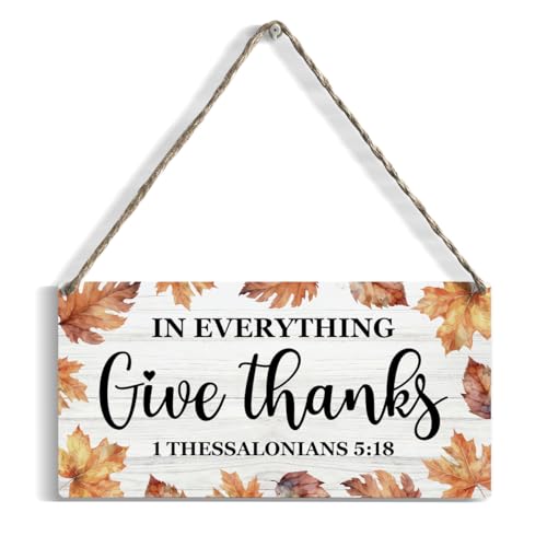 Thanksgiving Wall Art Plaque - In Everything Give Thanks Wooden Decor 12 x 6 Inch
