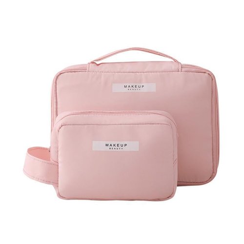 Aucuu 2Pc Makeup Bag, Large Cosmetic Bag, Cosmetic Bag, Portable Makeup Organizer Bag, Travel Makeup Bag for Women Girls(Pink)