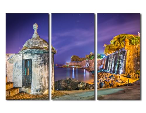 Puerto Rico Coast Wall Art Canvas Prints 3-Piece Set - San Juan Paseo De La Princesa, 42x28 in Variation of Artwork-01