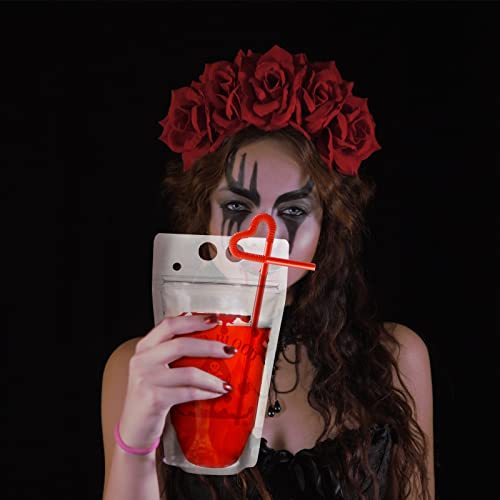 Halloween Drink Pouch Set with Straws - Scary Style, 24 Pack