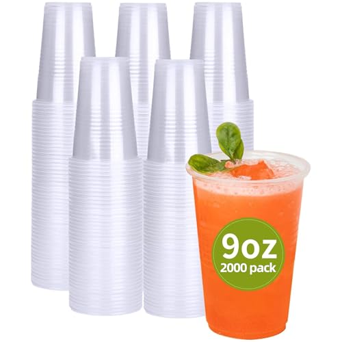 Disposable Plastic Cups 9 oz Bulk Pack - Clear Party Cups for Weddings & Events - 2000 Pack