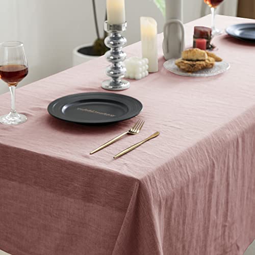Everly Linen Tablecloth 60x108 Inches - Muddy Pink, Rectangular, Machine Washable
