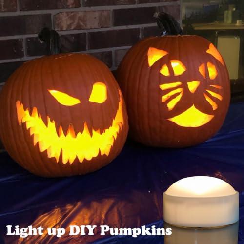 2 Pack White Halloween Pumpkin LED Candles with Timer and Remote - Flameless Battery Operated Decor