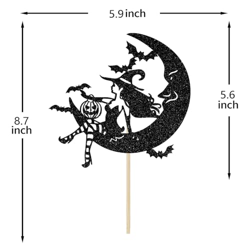 Witch Cake Topper for Halloween Party & Birthday Decor - Black Glitter