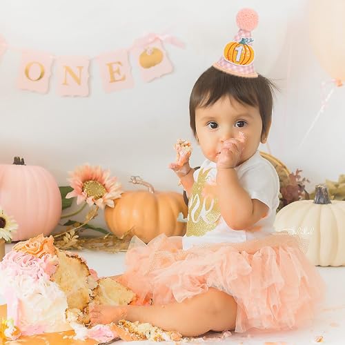 Pink Pumpkin First Birthday Hat - Autumn Halloween Thanksgiving Party Crown