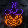 Halloween Neon Sign Pumpkin Witch Hat Variation - Spooky Party Decor