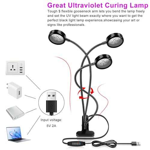 Round 3 Head UV Black Light Lamp for Resin Curing Stage Lighting Party Glow