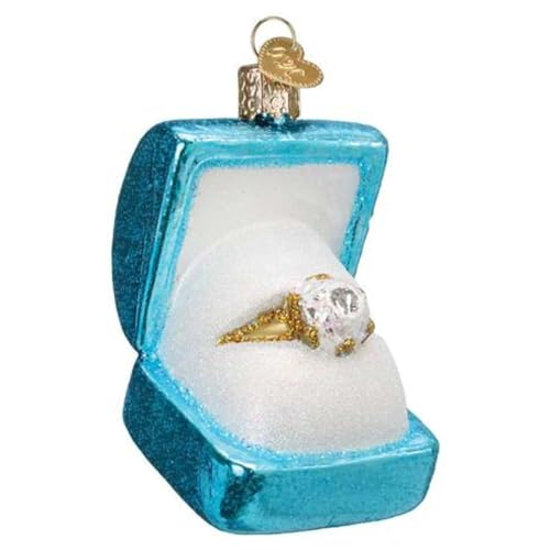 Blue Glass Ring Box Ornament for Christmas Tree Bridal Keepsake Holiday Decor