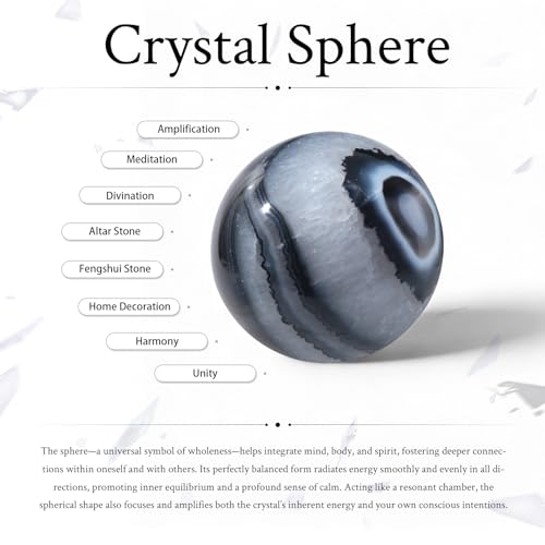 Black Agate Stone Sphere 2.36-2.76 Inch Natural Crystal Ball for Meditation & Decor