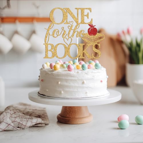 Gold Glitter Book Theme Cake Topper for First Birthday & Baby Shower