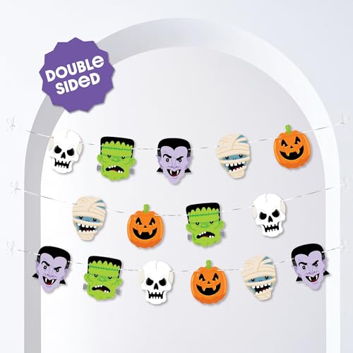 Halloween Monsters Garland Banner - 15 Reversible Spooky Decorations