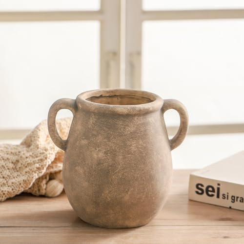 Retro Ceramic Flower Vase - 7.1-Inch Farmhouse Rustic Home Decor - Gift Idea