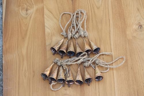 Handmade Rustic Lucky Hanging Bell Clusters on Rope - Tin Christmas Tree Decor - 20 Cones
