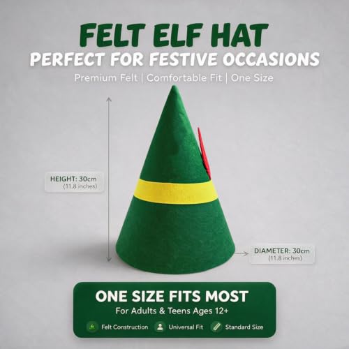 Green Christmas Elf Hat Bulk for Adults Kids - Reusable Felt Costume Accessory