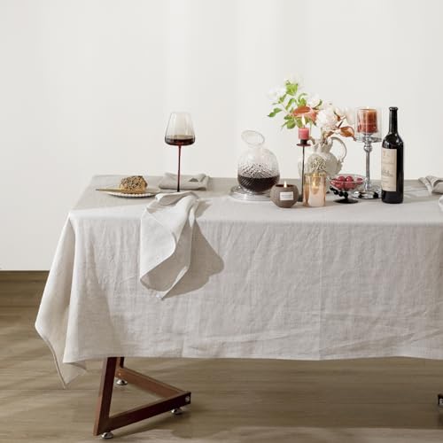 Natural Linen Tablecloth 60x120 Inches Rectangular Stone Washed Dining Cover