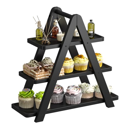 Black 3-Tier Serving Tray Stand for Party Food and Desserts - Farmhouse Decor