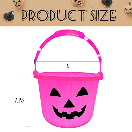Pink Light Up Halloween Pumpkin Bucket - Candy & Trick-or-Treat Basket