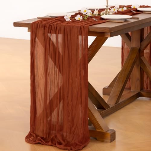 Terracotta Fall Table Runner - Cheesecloth Boho Wedding Thanksgiving Decor 10ft