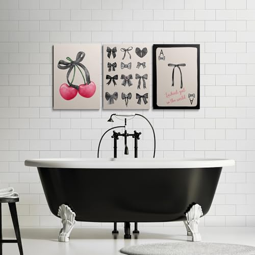 12x16 Inch Framed Pink Coquette Wall Art Set of 3 Black Bows Dorm Room Decor Girls Bedroom