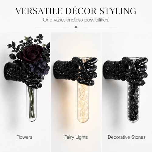Halloween Wall Sculpture Creepy Skull Hands Vase Black - Gothic Horror Decor