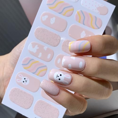 Easter Gel Nail Stickers 17 - Colorful Bunny & Egg Full Wraps for DIY Manicure - 5 Sheets