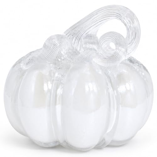 White Glass Pumpkin Decor - Fall Halloween Table Centerpiece - 5.5 Inch