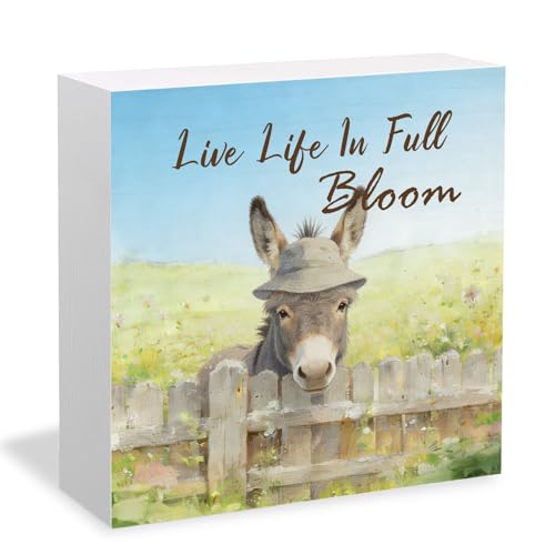Rustic Wooden Donkey Sign - Farmhouse Desk Decor, 5x5 Inch
