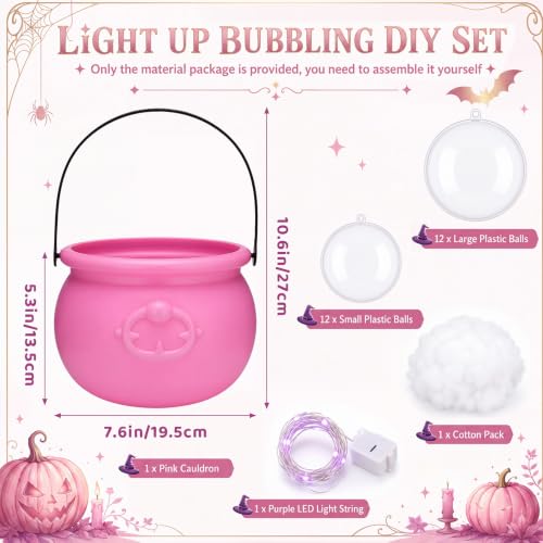Pink Halloween Bubbling Cauldron Decor Set with Lights and Smoke Effect