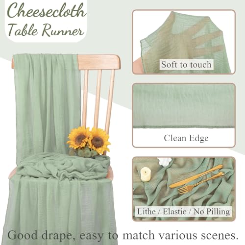 Sage Green Cheesecloth Table Runner 10ft - Rustic Boho Wedding & Party Decor