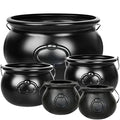 5 Pack Halloween Cauldron Candy Holders - Black Plastic Witch Decor Set