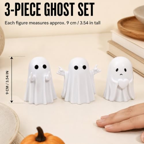 3pcs Halloween Ghost Figurines Set - Cute Spooky Indoor Decorations for Farmhouse & Tiered Tray