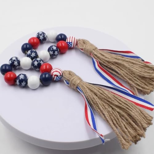Patriotic Wood Bead Napkin Rings Set of 6 - Independence Day Home Decor