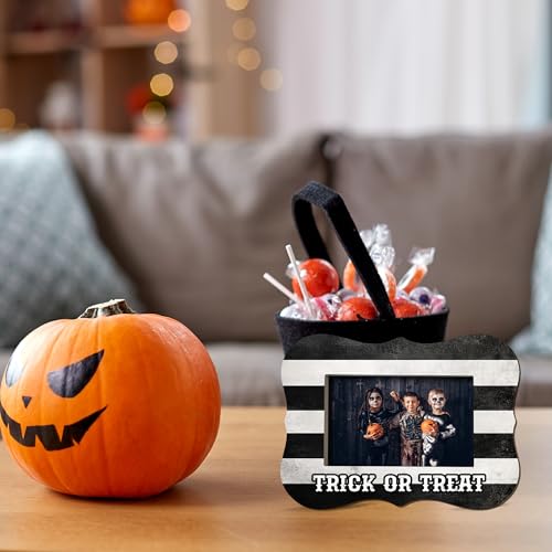 Halloween Photo Frame for 4x6 Pictures - Rustic Trick Or Treat Wooden Display - Stripe Variation