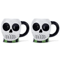 Halloween Skull Coffee Mug Set - 17oz Glossy Ceramic Cups - Pack of 2 - Spooky White Character