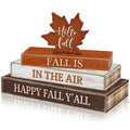 Fall Wooden Maple Leaf Decor Set - Rustic Autumn Home & Kitchen Accent - 4 Pieces Hello Fall Variation