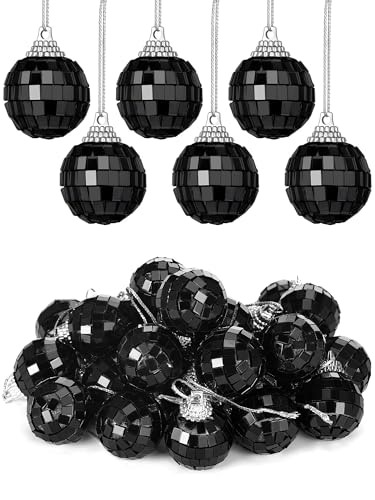 Mini Disco Balls Hanging Ornaments - Black, 24 Pack, 1.57 Inch